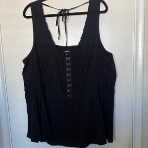 #T105 - Torrid Black Sleeveless Peplum Tank Top with Tie Back